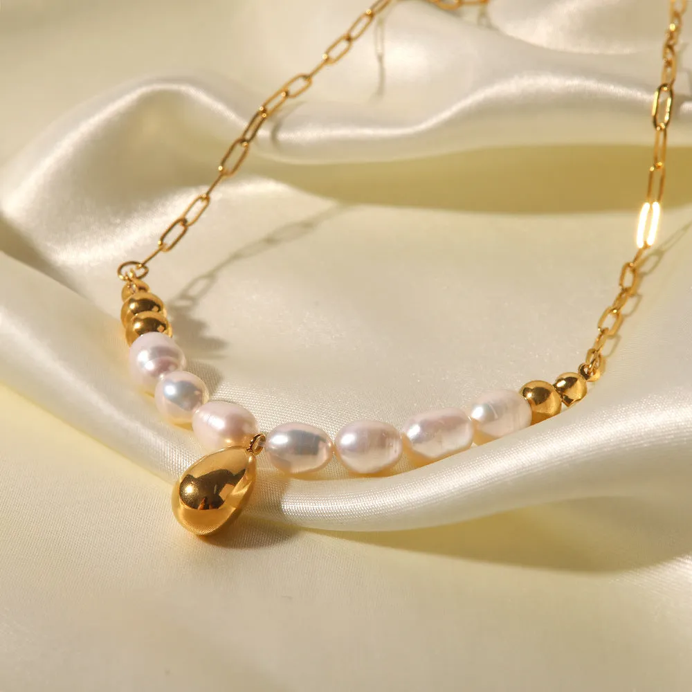 18K Golden Baroque Freshwater Pearl French elegant necklace