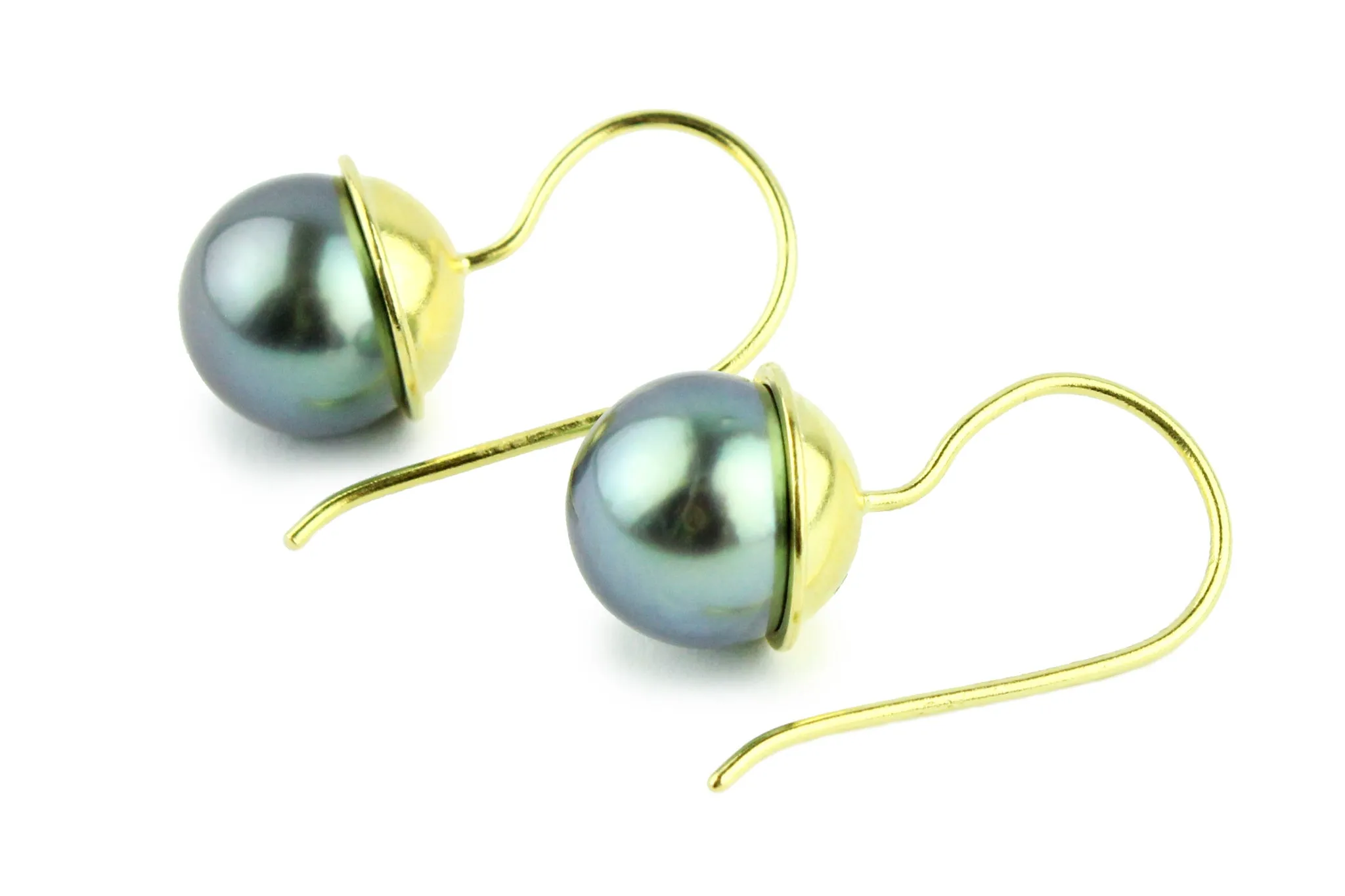 18K Sky Blue Tahitian Pearl Balinese Dangle Earrings