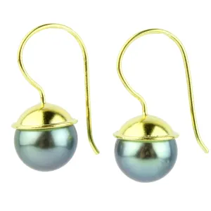 18K Sky Blue Tahitian Pearl Balinese Dangle Earrings