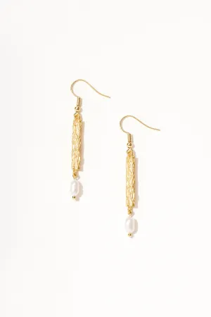 18k Textured Gold Pearl Drop Earrings