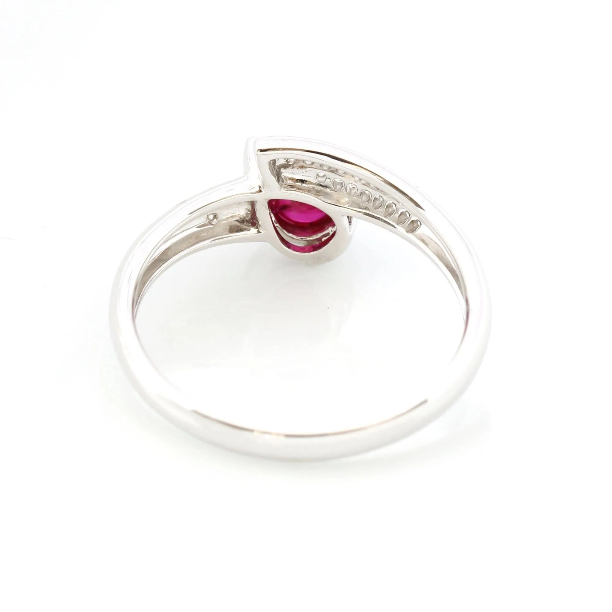 18k White Gold Natural Tear Drop Ruby Diamond Anniversary Ring #R14