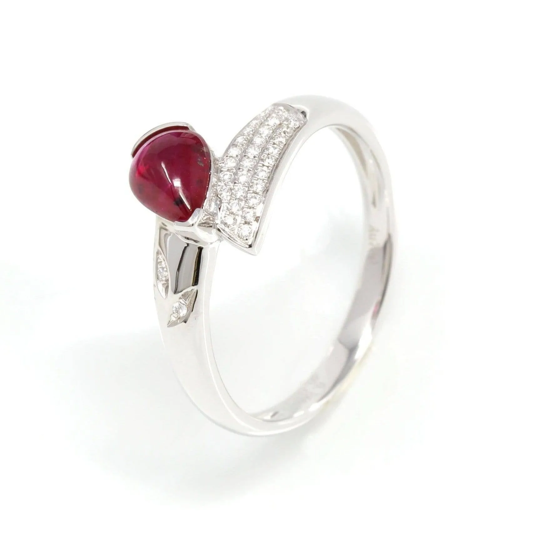 18k White Gold Natural Tear Drop Ruby Diamond Anniversary Ring #R14