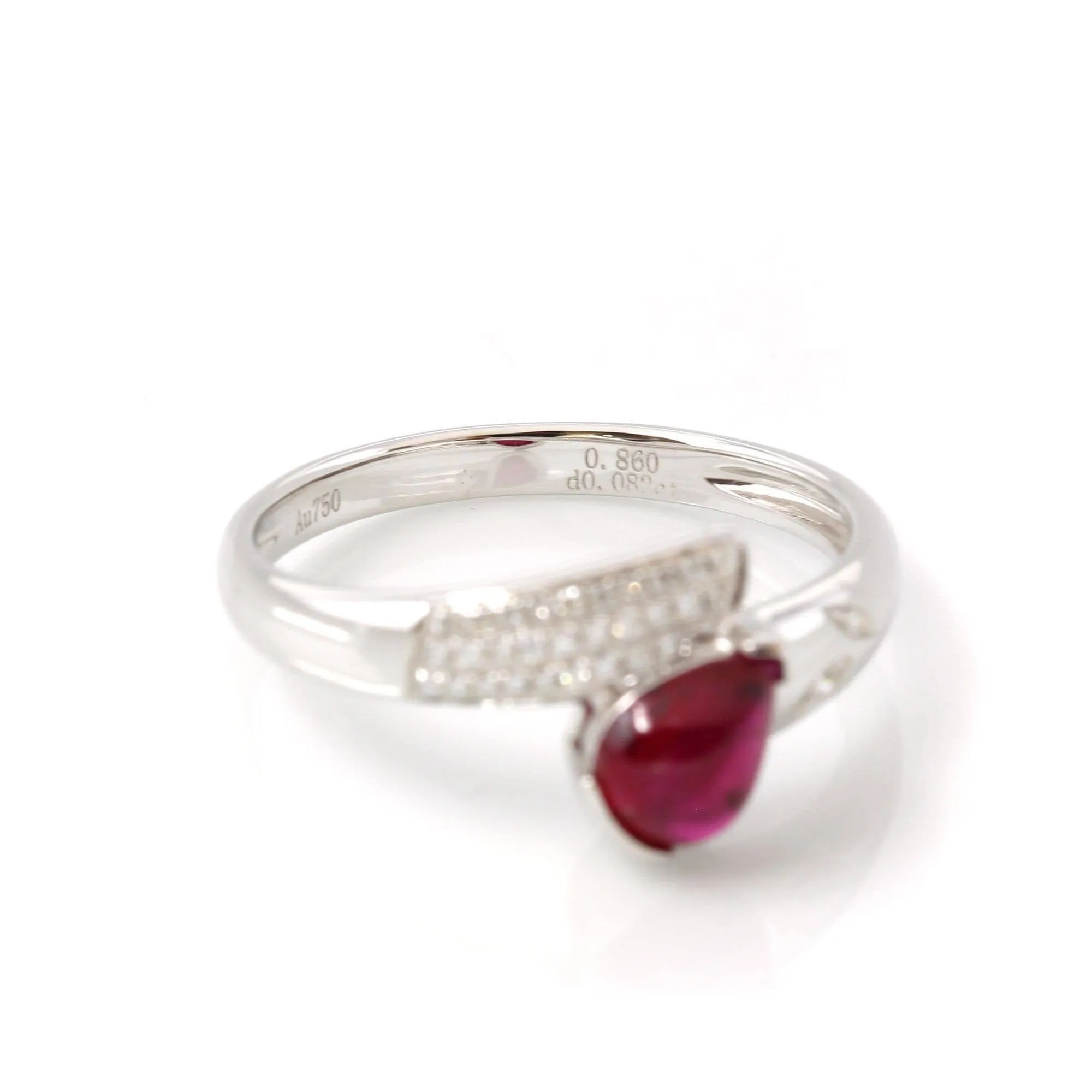 18k White Gold Natural Tear Drop Ruby Diamond Anniversary Ring #R14