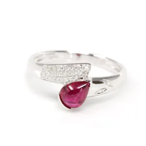 18k White Gold Natural Tear Drop Ruby Diamond Anniversary Ring #R14