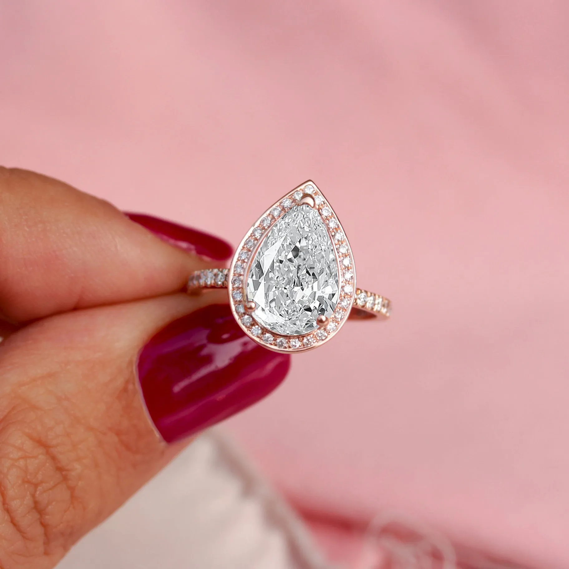 2 Carat Pear Diamond Halo Modern Engagement Ring ♥