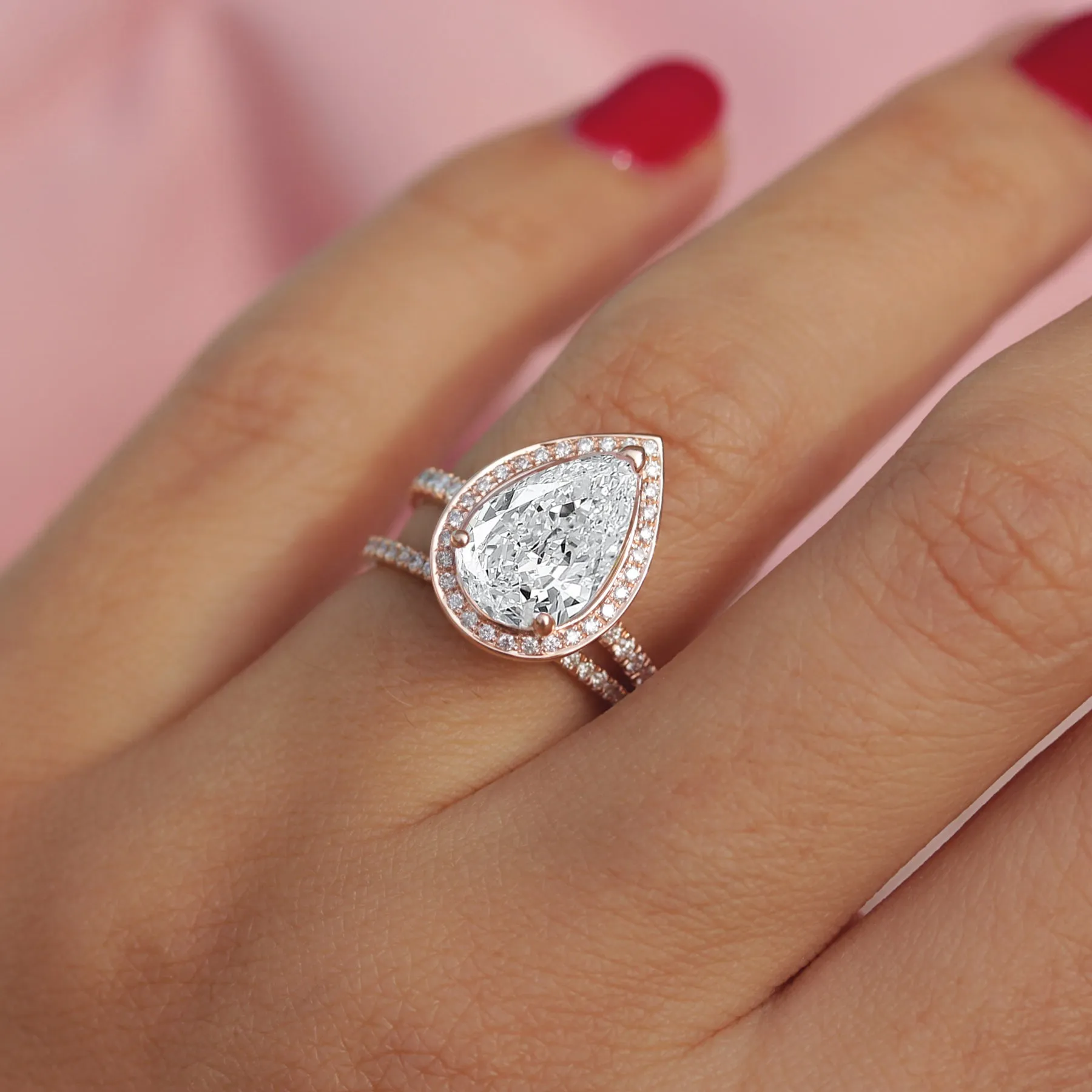 2 Carat Pear Diamond Halo Modern Engagement Ring ♥