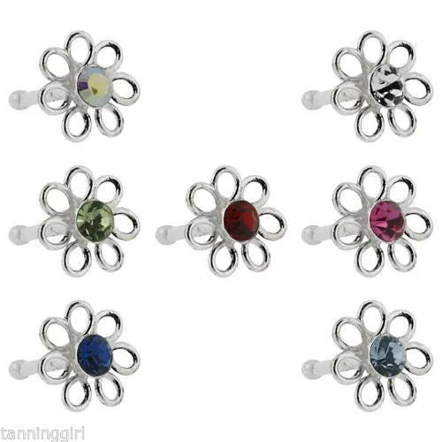 20 Gauge Nose Bone Sterling Silver Flower - 6 color choices