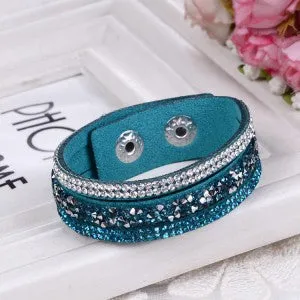 2015 New Fashion Lap  Layer Wrap Bracelets Slake Leather Bracelet  for women With Crystals Couple Jewelry