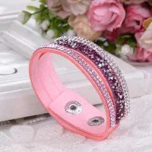 2015 New Fashion Lap  Layer Wrap Bracelets Slake Leather Bracelet  for women With Crystals Couple Jewelry