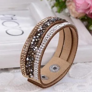 2015 New Fashion Lap  Layer Wrap Bracelets Slake Leather Bracelet  for women With Crystals Couple Jewelry