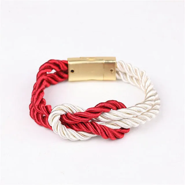 2017 Hot Fashion Bracelets Braided Rope Chain With a Magnetic Clasp With Bow Charm of Leather Men and Women Jewelry Bangles