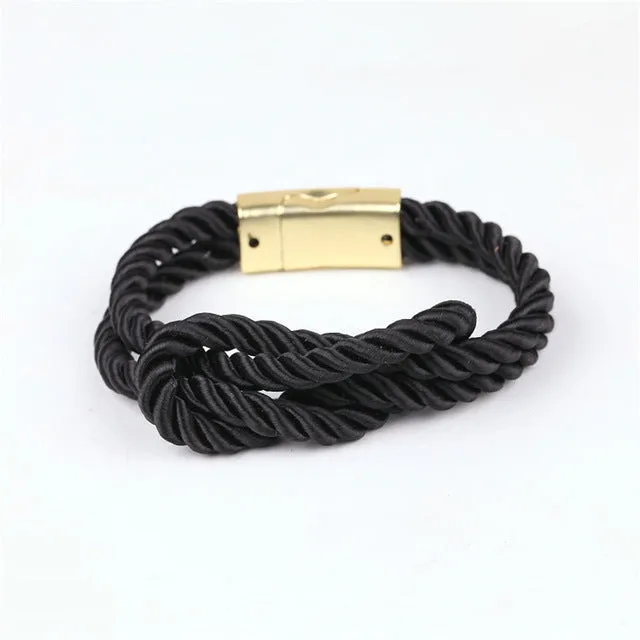 2017 Hot Fashion Bracelets Braided Rope Chain With a Magnetic Clasp With Bow Charm of Leather Men and Women Jewelry Bangles