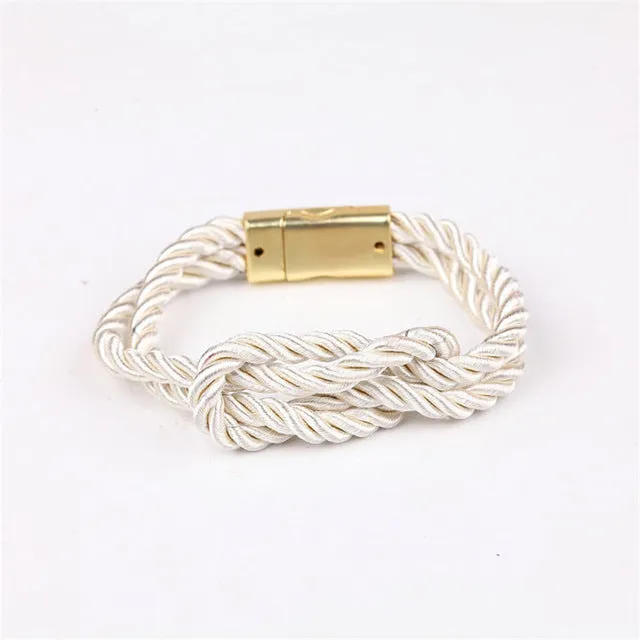 2017 Hot Fashion Bracelets Braided Rope Chain With a Magnetic Clasp With Bow Charm of Leather Men and Women Jewelry Bangles