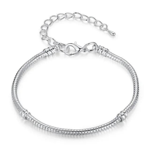 2017 Hot Silver Love Snake Chain Fit Original Bracelet Charm Bead Jewelry Gift For Men Women 16-21cm XCH1092