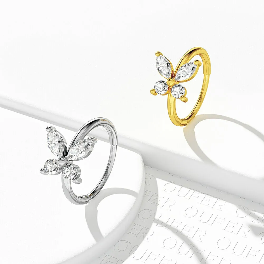 20G Butterfly CZ Nose Hoop Ring Helix Earring