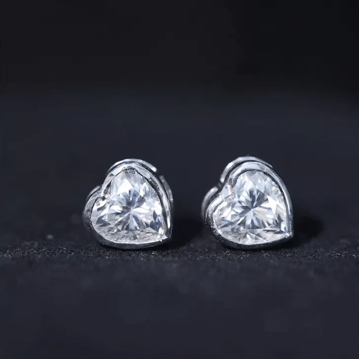 3 CT Heart Shape Moissanite Solitaire Stud Earrings in Bezel Setting