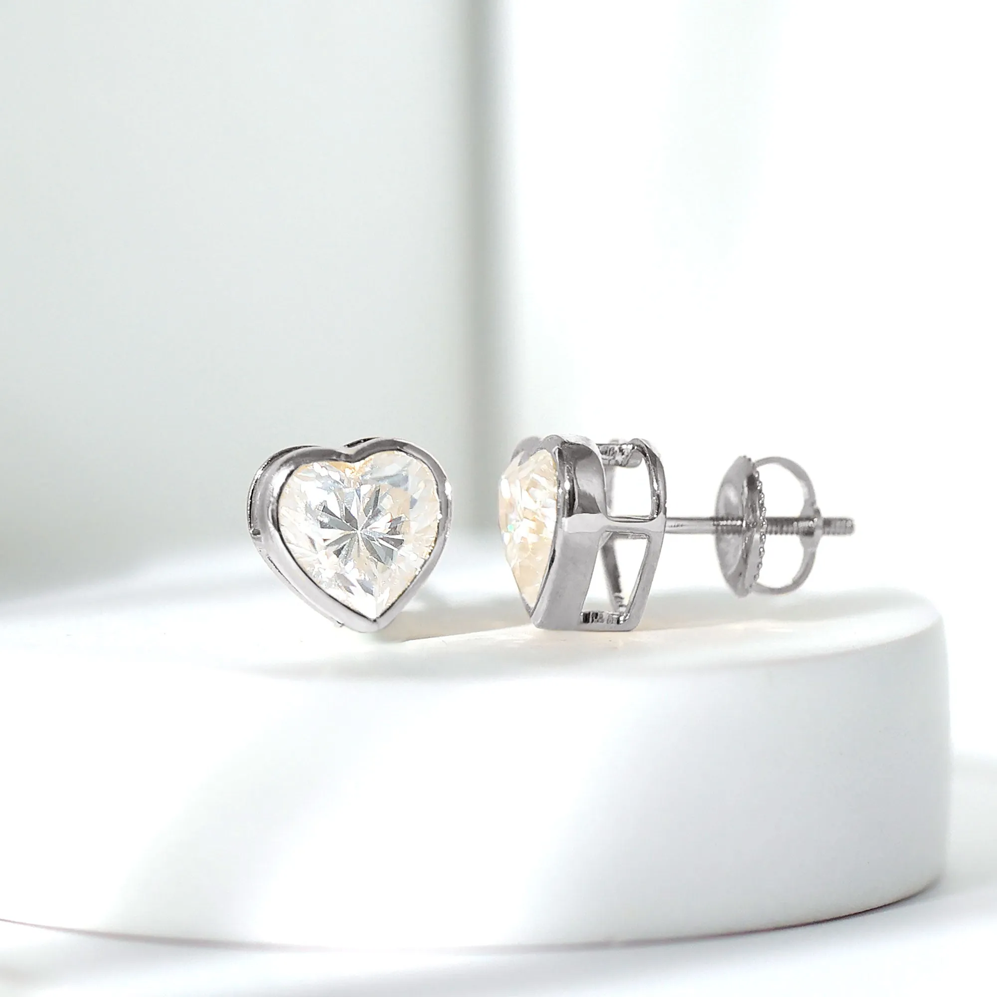 3 CT Heart Shape Moissanite Solitaire Stud Earrings in Bezel Setting