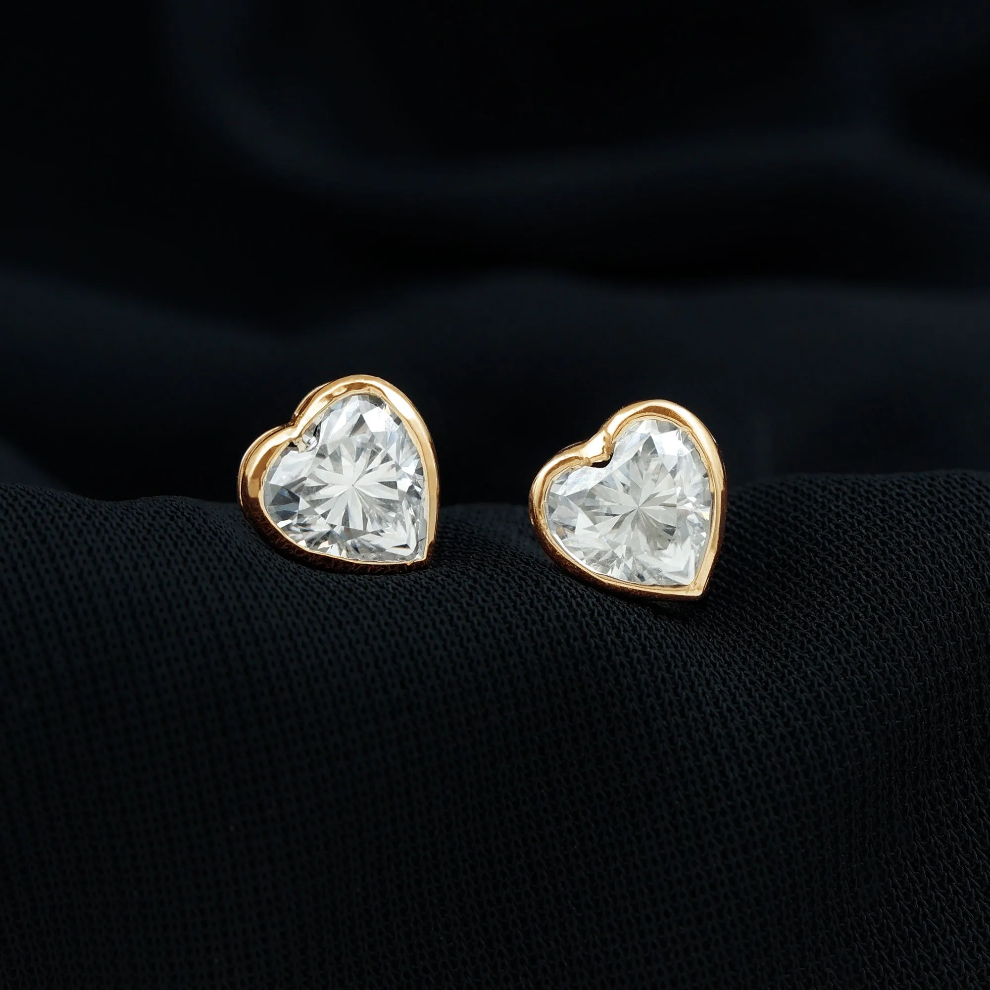 3 CT Heart Shape Moissanite Solitaire Stud Earrings in Bezel Setting