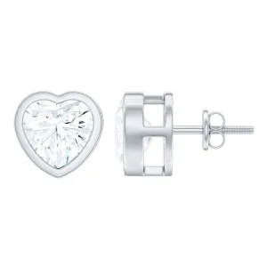 3 CT Heart Shape Moissanite Solitaire Stud Earrings in Bezel Setting