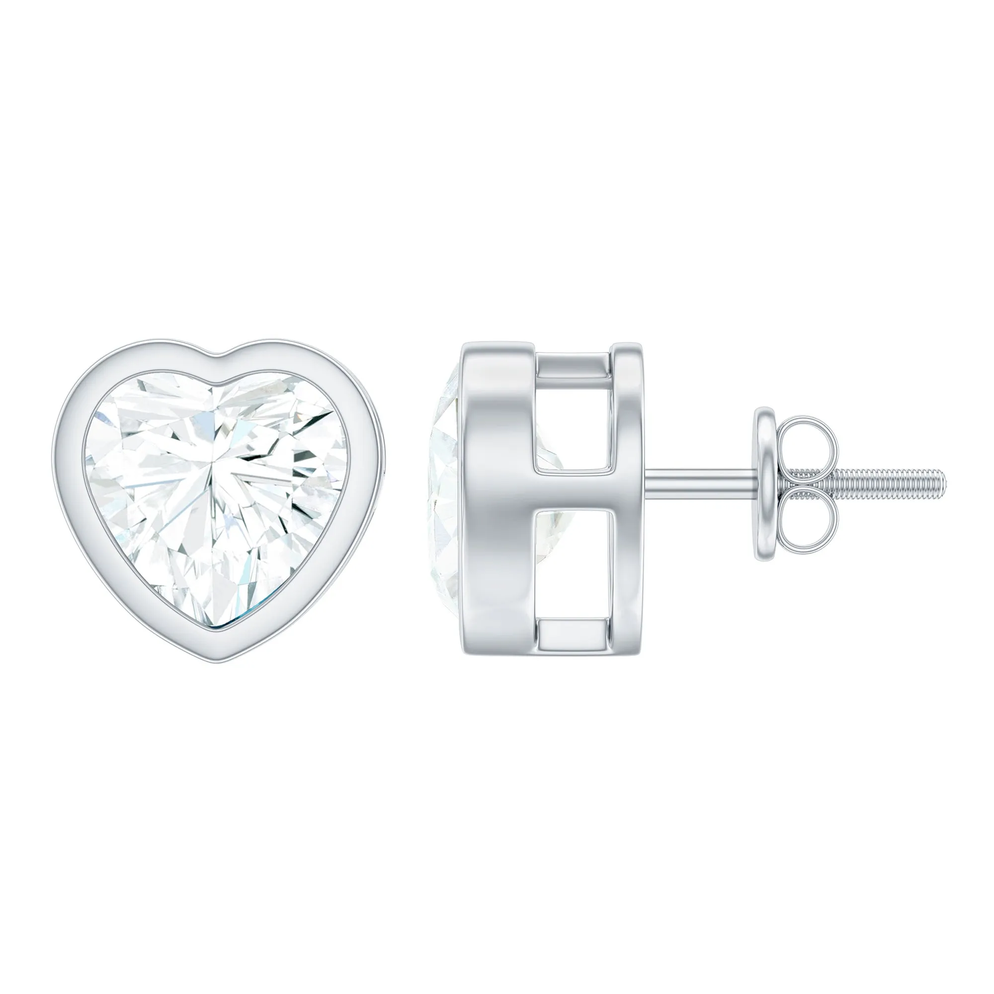 3 CT Heart Shape Moissanite Solitaire Stud Earrings in Bezel Setting