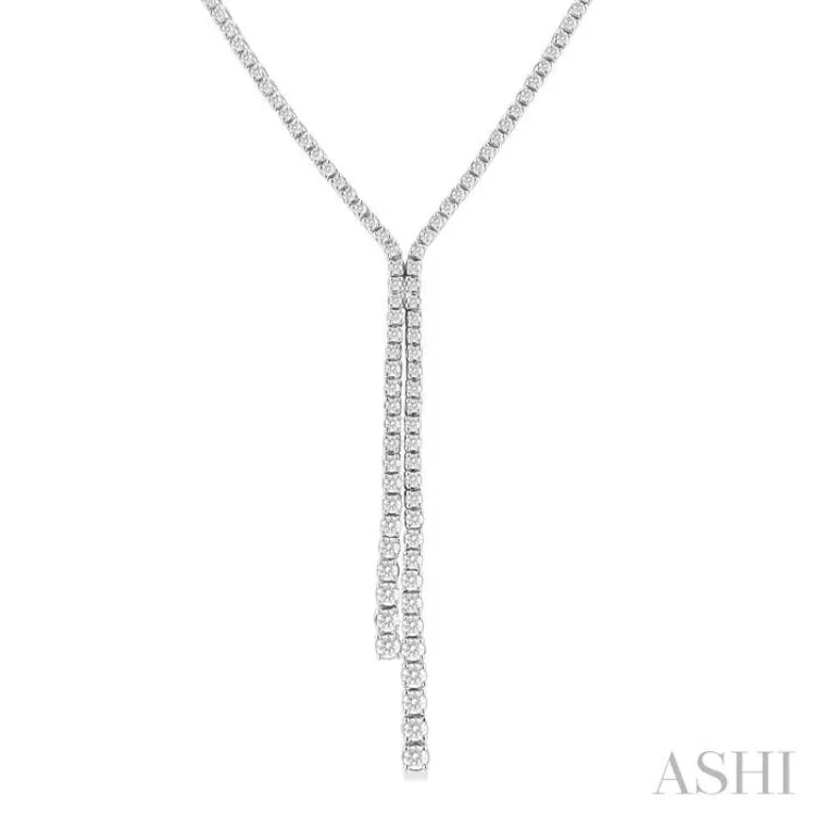 3 Ctw Open End Y-Shape Round Cut Diamond Lariat Necklace in 14K White Gold