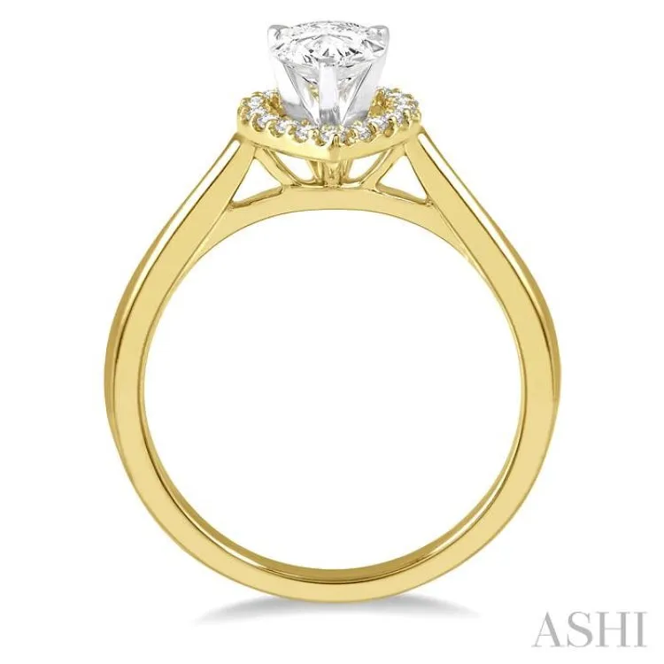 5/8 Ctw Pear and Round Cut Diamond Ladies Engagement Ring with 1/2 Ct Pear Cut Center Stone in 14K Yellow and White Gold