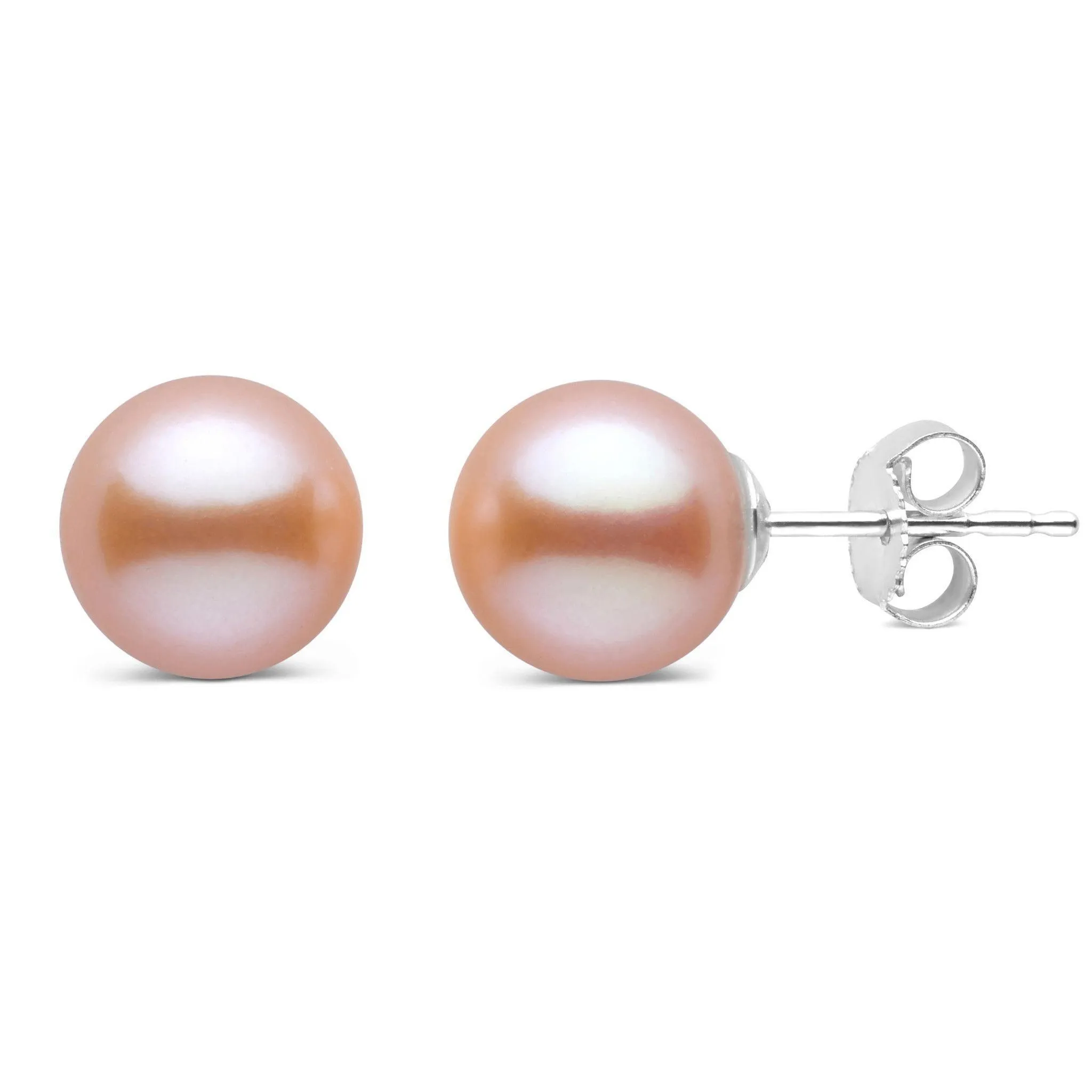 8.5-9.0 mm AAA Pink to Peach Freshwater Pearl Stud Earrings