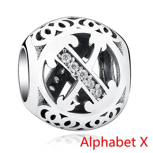 925 Sterling Silver Jewelry Crystal Alphabet A-Z Letter Charms Beads Fit Original Pandora Bracelet Necklace DIY Jewelry Making