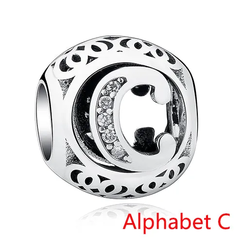 925 Sterling Silver Jewelry Crystal Alphabet A-Z Letter Charms Beads Fit Original Pandora Bracelet Necklace DIY Jewelry Making