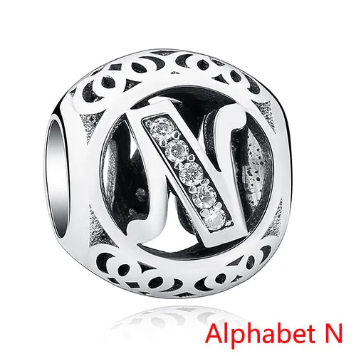 925 Sterling Silver Jewelry Crystal Alphabet A-Z Letter Charms Beads Fit Original Pandora Bracelet Necklace DIY Jewelry Making