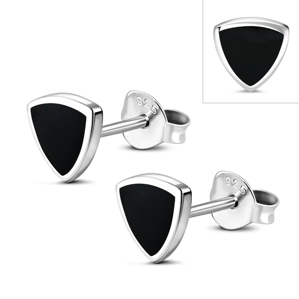 9.50mm | Black Onyx Triangle Stud Silver Earrings