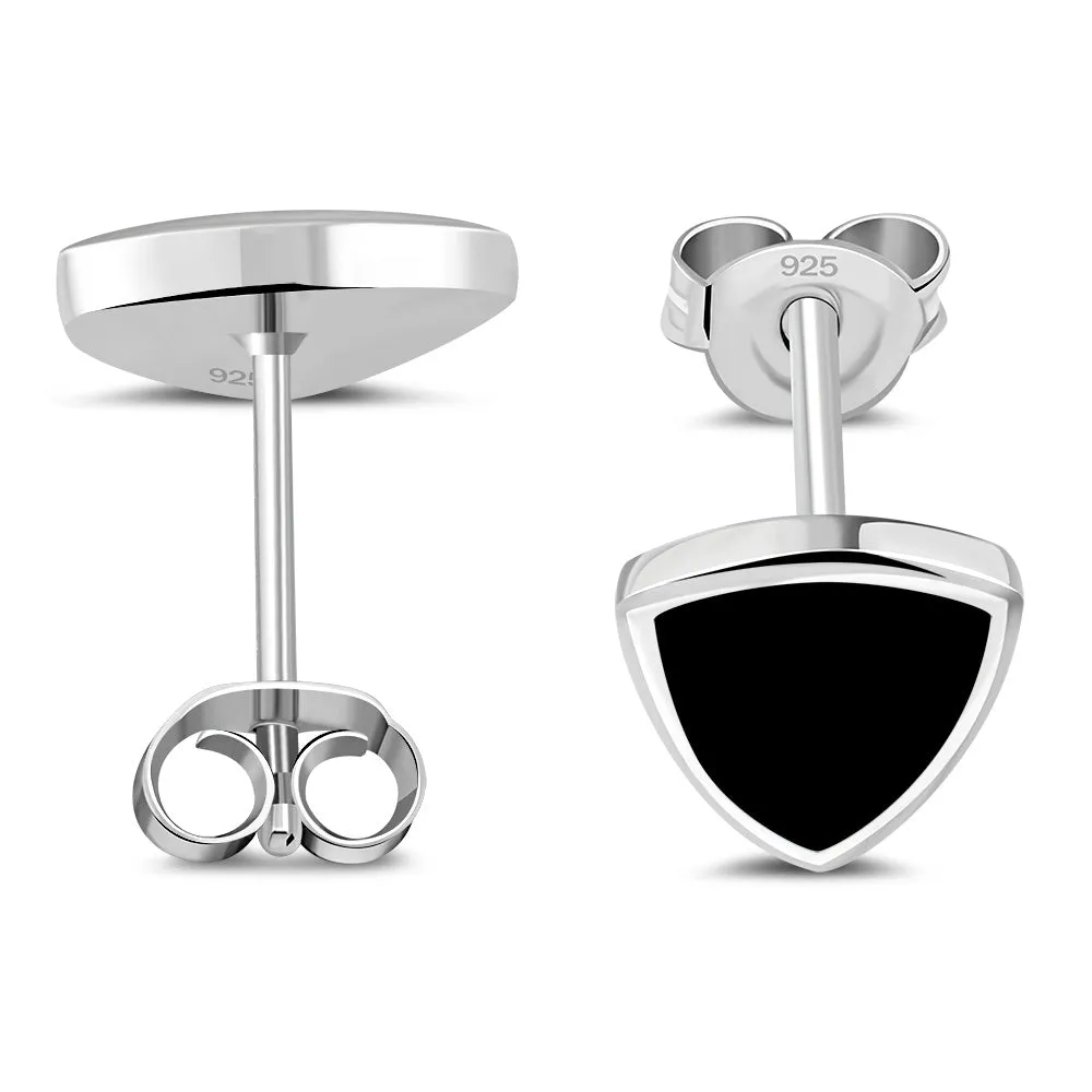 9.50mm | Black Onyx Triangle Stud Silver Earrings