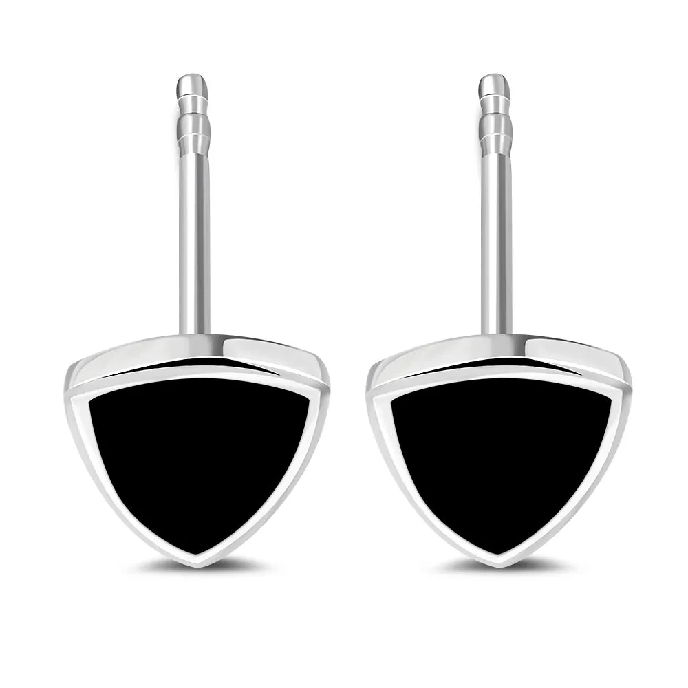 9.50mm | Black Onyx Triangle Stud Silver Earrings