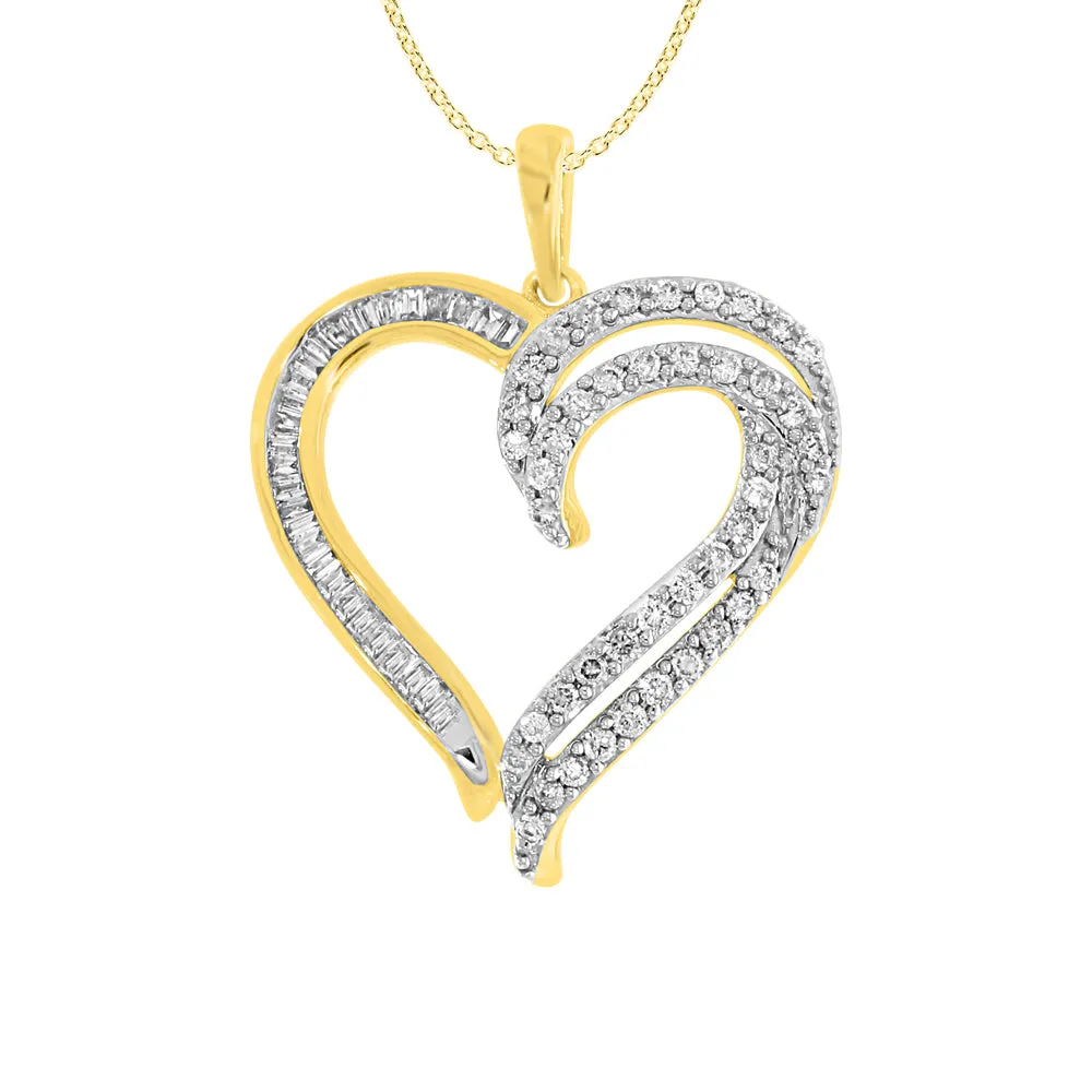 9ct Radiant Yellow Gold 1/2 Carat Diamond Heart Pendant With 45cm Chain