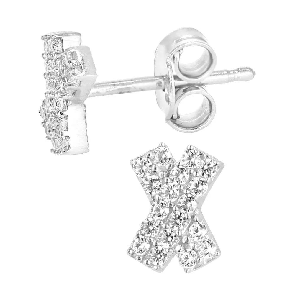 9ct White Gold Kiss Stud Earrings