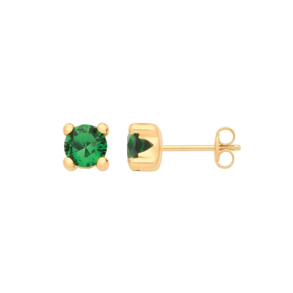 9ct Yellow Gold 5mm Round Green CZ Stud Earrings