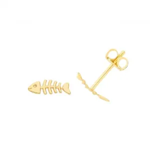 9ct Yellow Gold Fish Bone Stud Earrings ES703