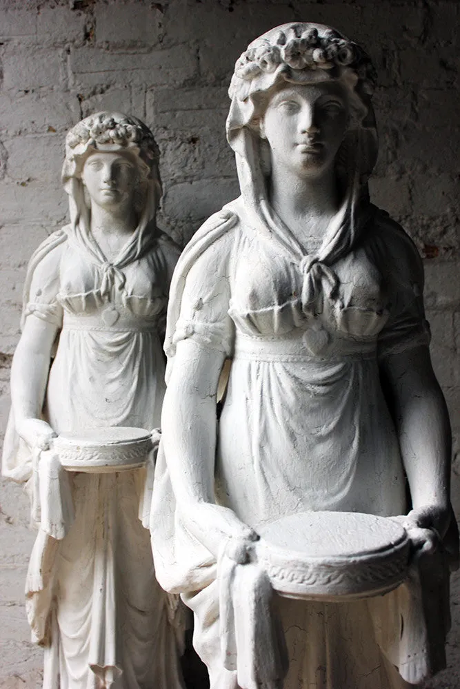 A Large Pair of Neoclassical Plaster Figural Standing Maidens; Removed from The Savoy Hotel, By Repute c.1930-50