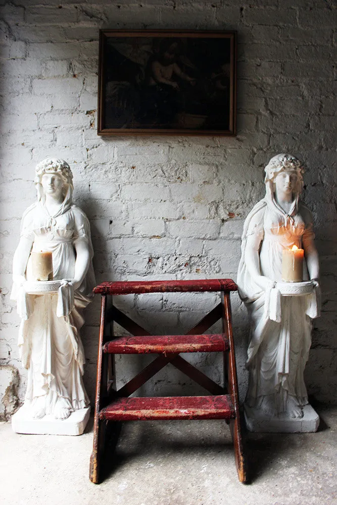 A Large Pair of Neoclassical Plaster Figural Standing Maidens; Removed from The Savoy Hotel, By Repute c.1930-50