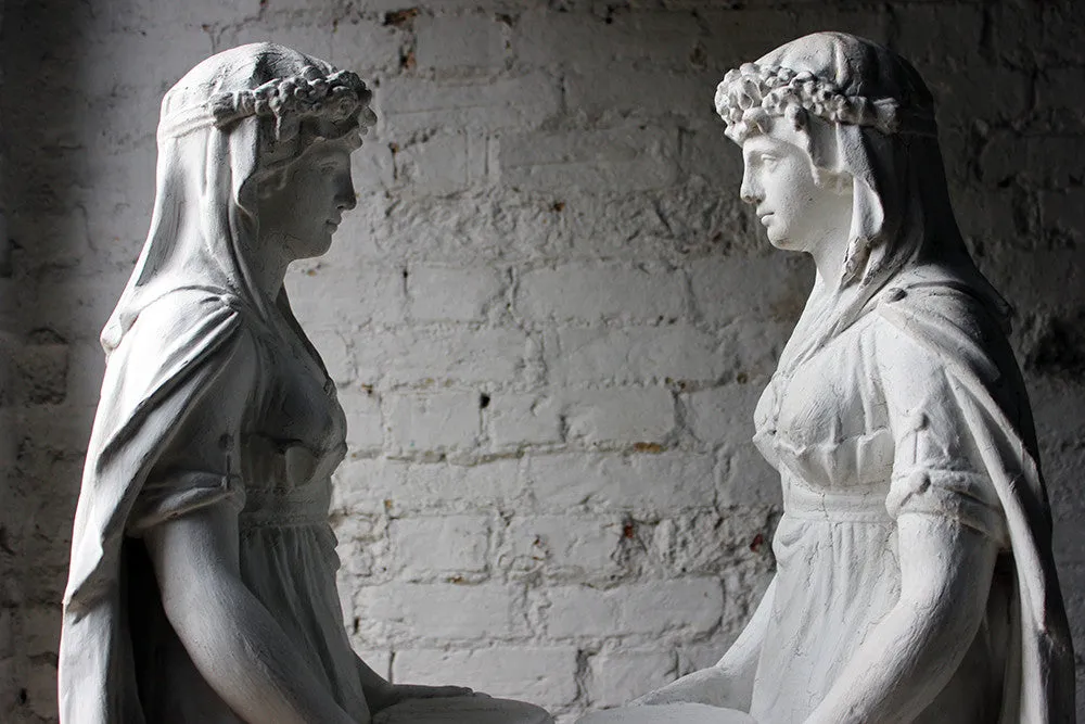 A Large Pair of Neoclassical Plaster Figural Standing Maidens; Removed from The Savoy Hotel, By Repute c.1930-50