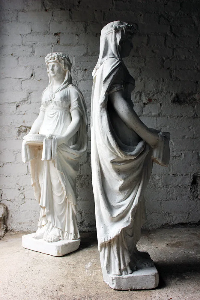 A Large Pair of Neoclassical Plaster Figural Standing Maidens; Removed from The Savoy Hotel, By Repute c.1930-50