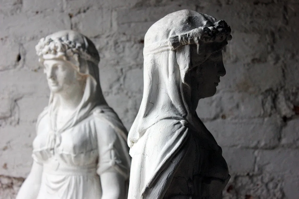 A Large Pair of Neoclassical Plaster Figural Standing Maidens; Removed from The Savoy Hotel, By Repute c.1930-50