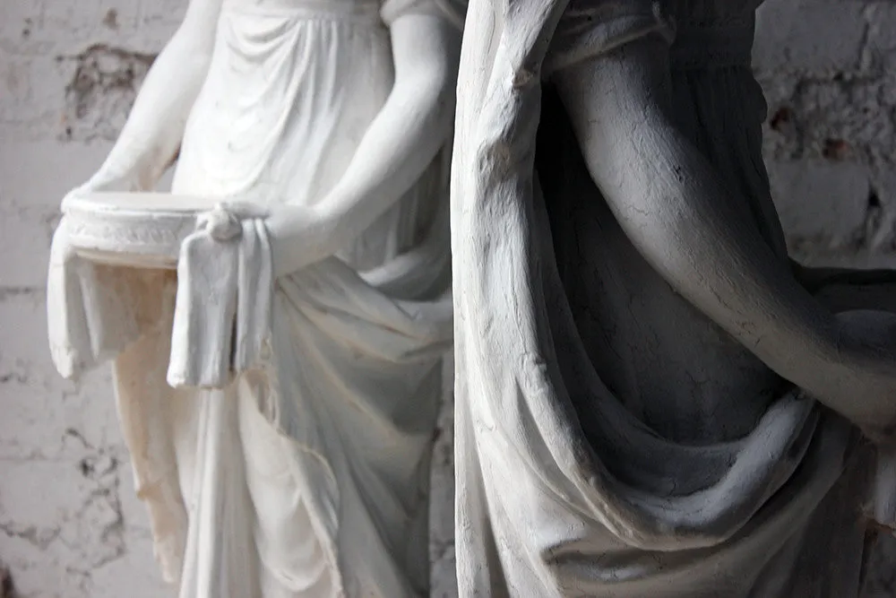 A Large Pair of Neoclassical Plaster Figural Standing Maidens; Removed from The Savoy Hotel, By Repute c.1930-50