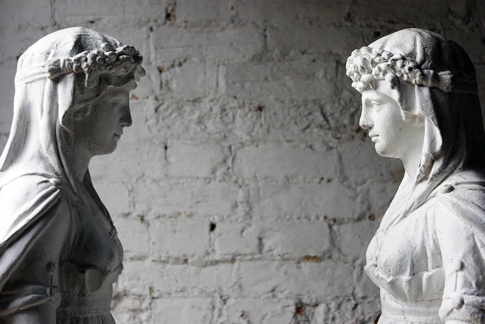 A Large Pair of Neoclassical Plaster Figural Standing Maidens; Removed from The Savoy Hotel, By Repute c.1930-50