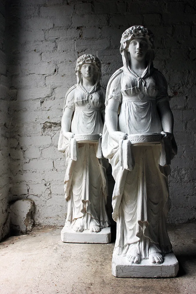 A Large Pair of Neoclassical Plaster Figural Standing Maidens; Removed from The Savoy Hotel, By Repute c.1930-50