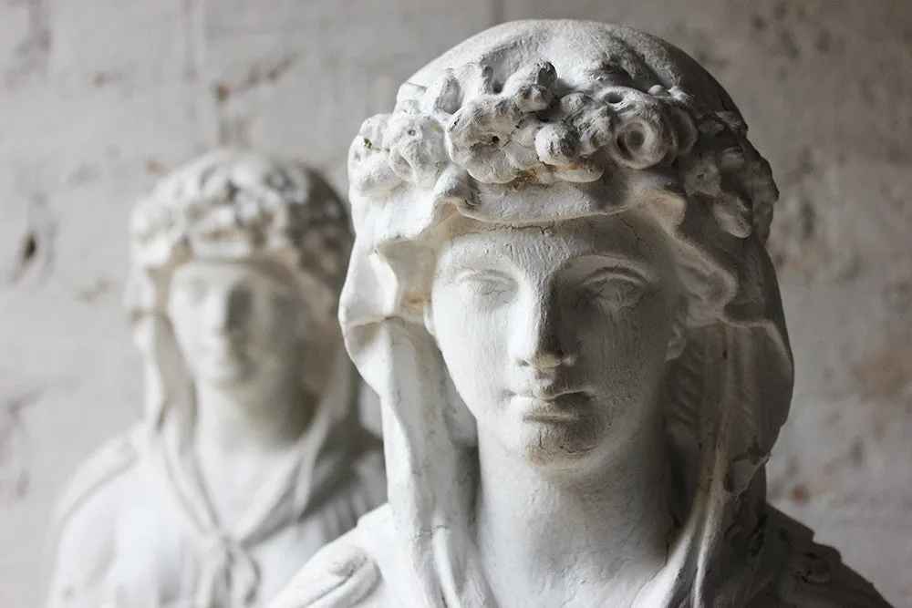 A Large Pair of Neoclassical Plaster Figural Standing Maidens; Removed from The Savoy Hotel, By Repute c.1930-50