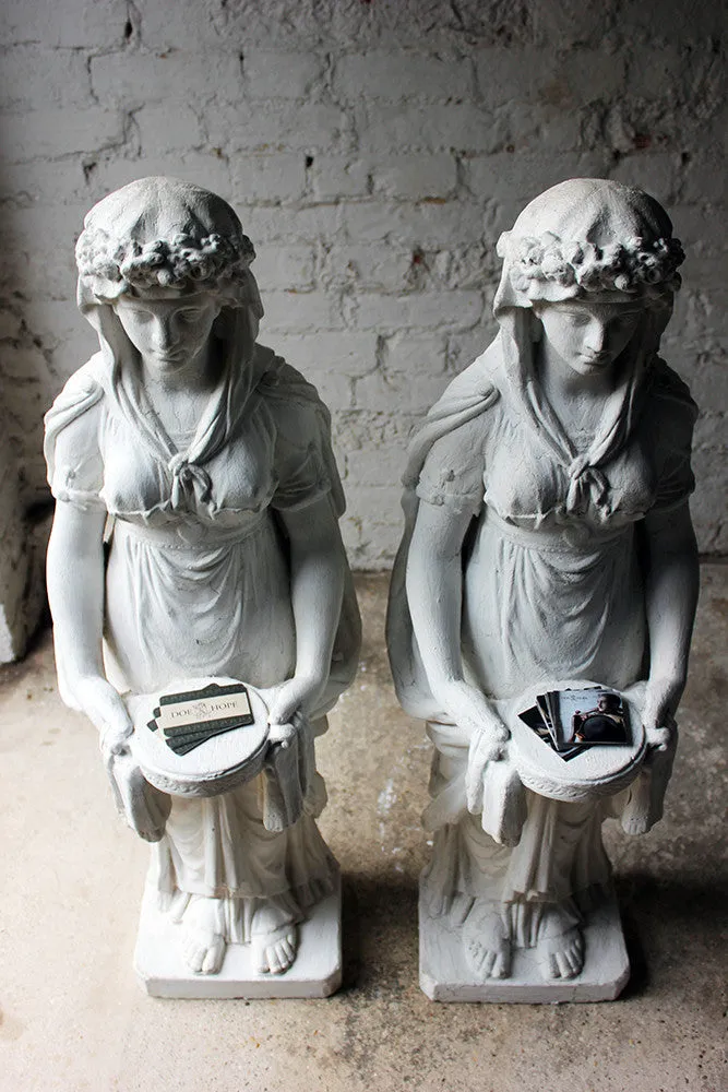 A Large Pair of Neoclassical Plaster Figural Standing Maidens; Removed from The Savoy Hotel, By Repute c.1930-50