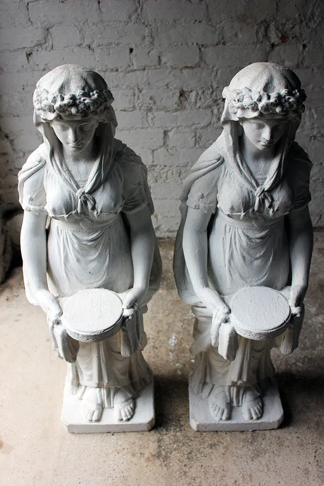 A Large Pair of Neoclassical Plaster Figural Standing Maidens; Removed from The Savoy Hotel, By Repute c.1930-50