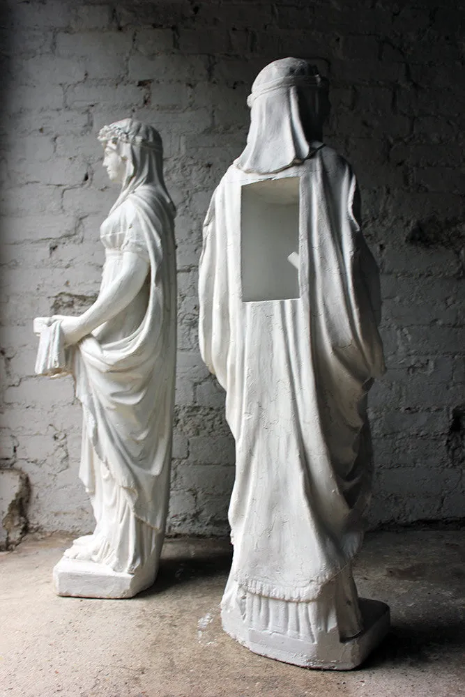 A Large Pair of Neoclassical Plaster Figural Standing Maidens; Removed from The Savoy Hotel, By Repute c.1930-50