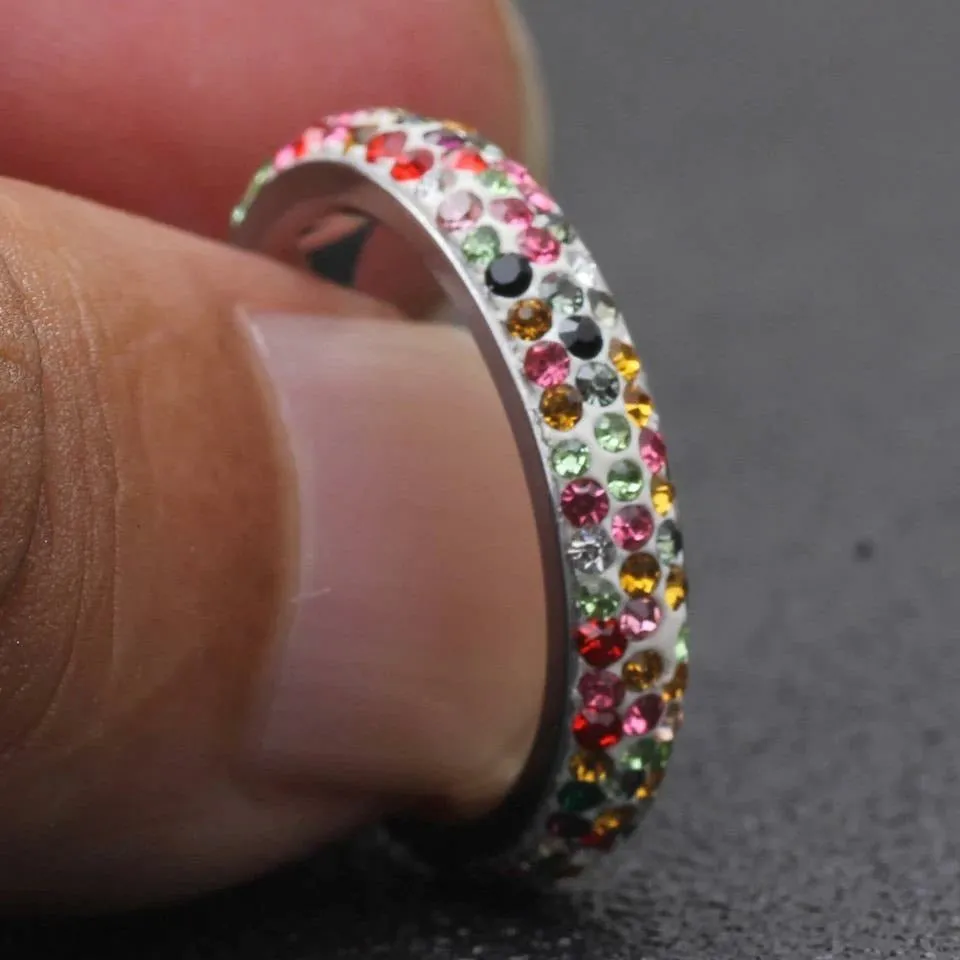 A Rainbow Multicolor Rhinestone Stainless Steel Ring